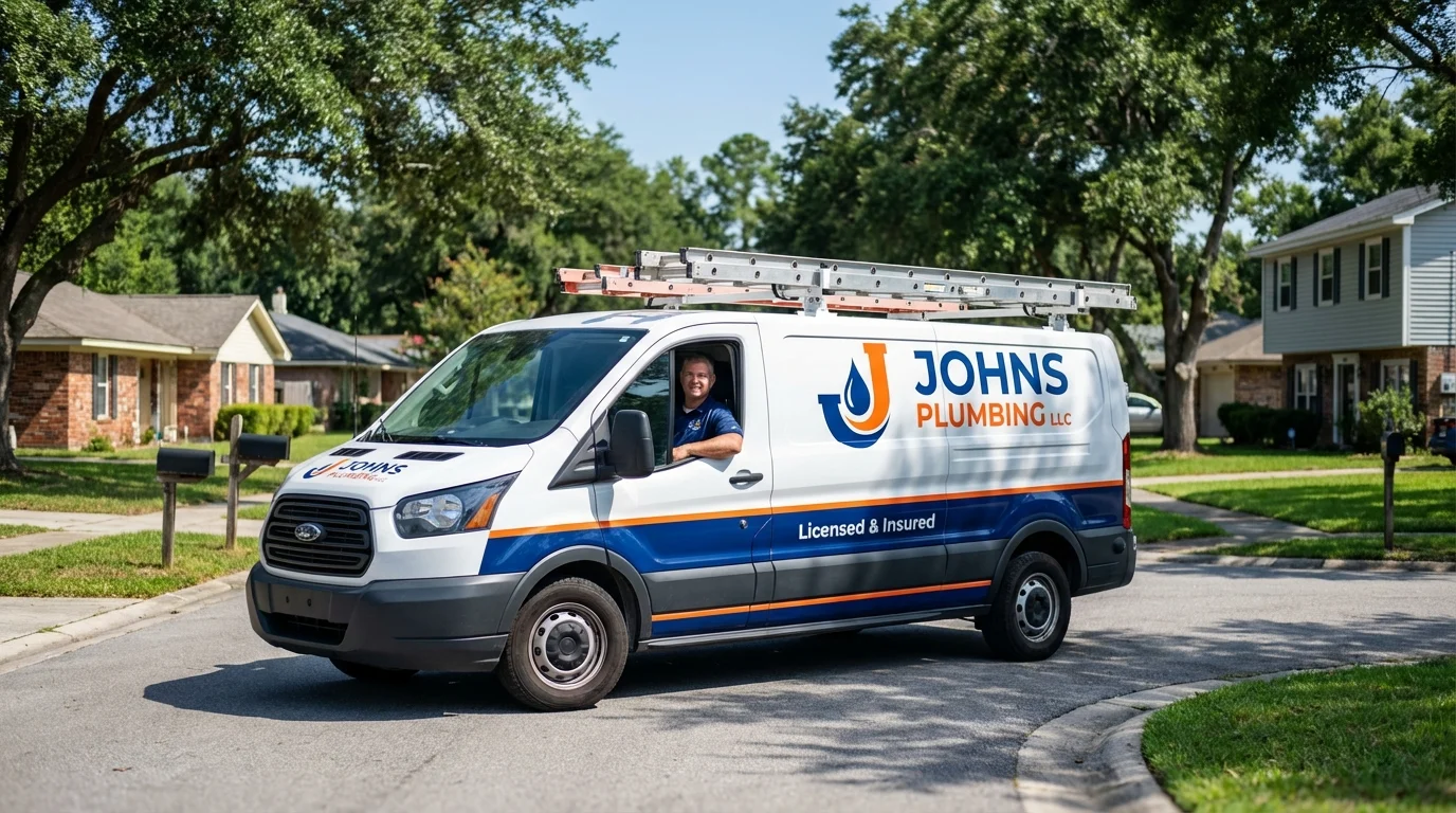 Johns Plumbing LLC service van in Shelter Island, NY