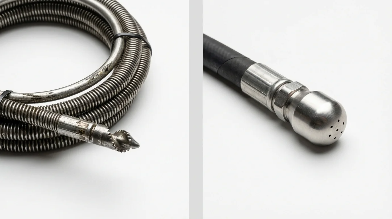 Drain snake cable and hydro jetting nozzle used for drain cleaning in Shelter Island, NY