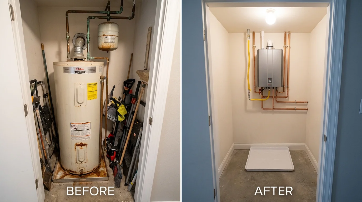 Tank water heater versus wall-mounted tankless unit comparison for Shelter Island, NY homeowners